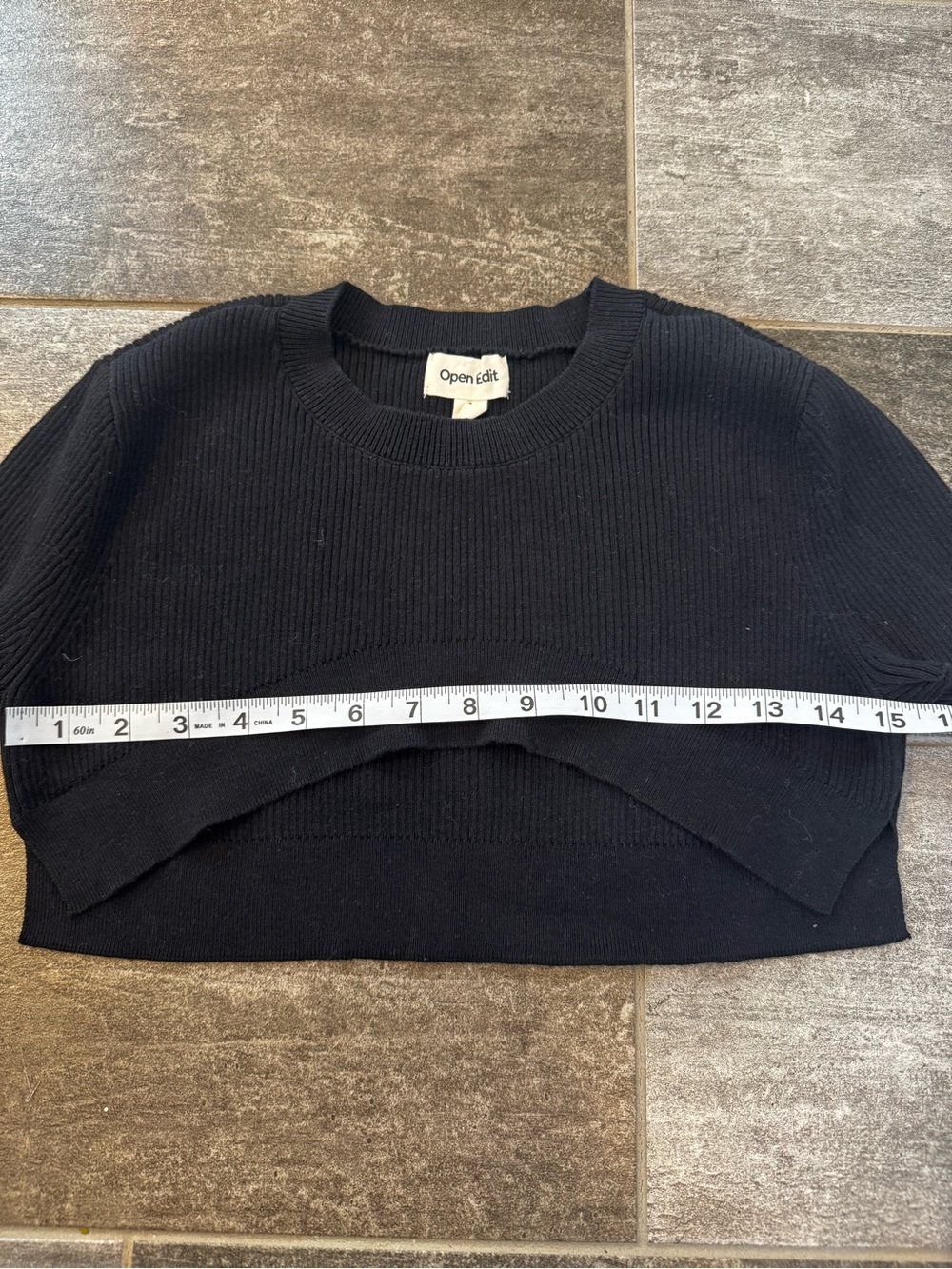 Open Edit Black Ribbed Cropped Sweater, size small, excellent